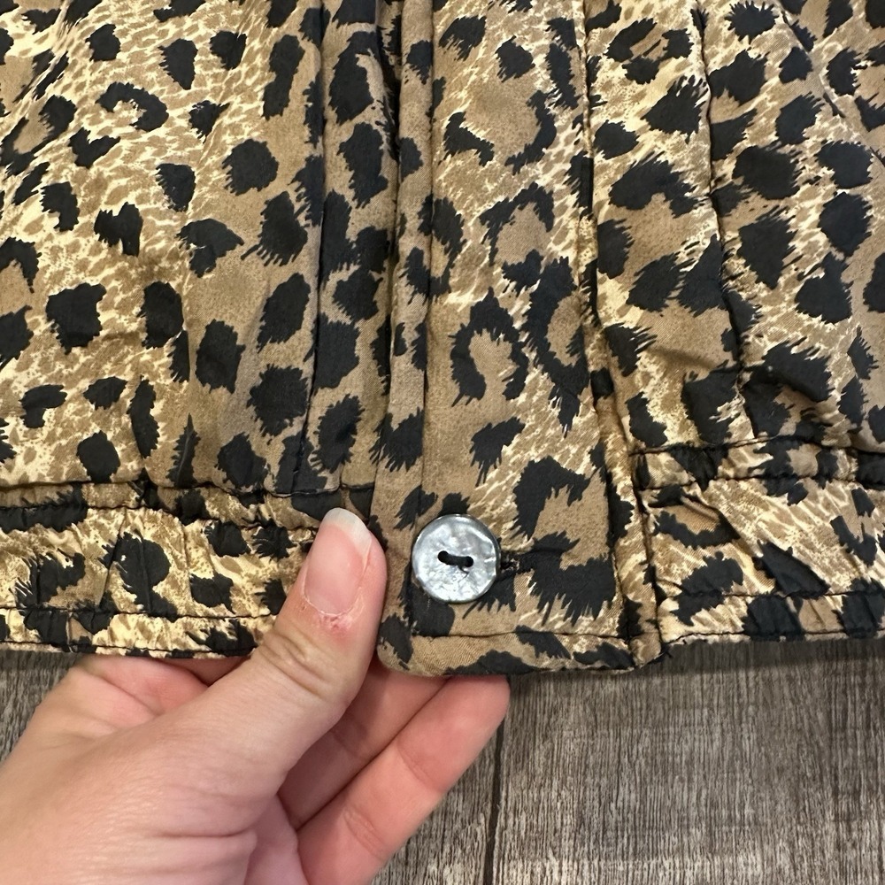 Glitzy Rags Vintage Leopard Print Puff Jacket Buttons Pockets USA Womens Size S - Picture 4 of 13